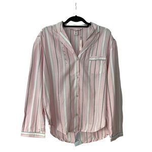NWT Victoria's Secret Womens Pajama Top Button Up Pink Gray Striped Dream